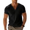 Men's Henry Collar T-shirt Short Sleeve Solid Color Summer Tee Shirt Cotton Blend Casual Top for Daily Wear Beach Travel