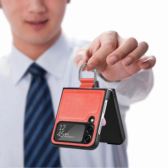 Матовый кожаный чехол для телефона с точным вырезом для Samsung Galaxy Z Flip 4 5g Flip4 Flip3 Flip 3, чехол для мобильного телефона с кольцом на палец