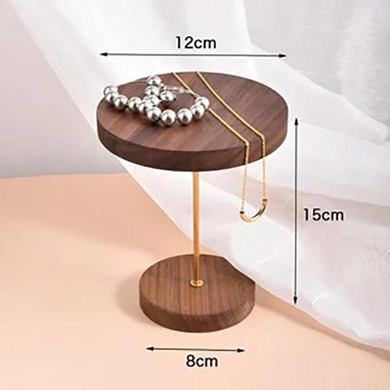 Vintage Round Black Walnut Jewelry Display Holder Necklace Earrings Bracelets Rings Luxury Showcase Stand Trinket Shelf Tray Ornaments Jeweler Seller