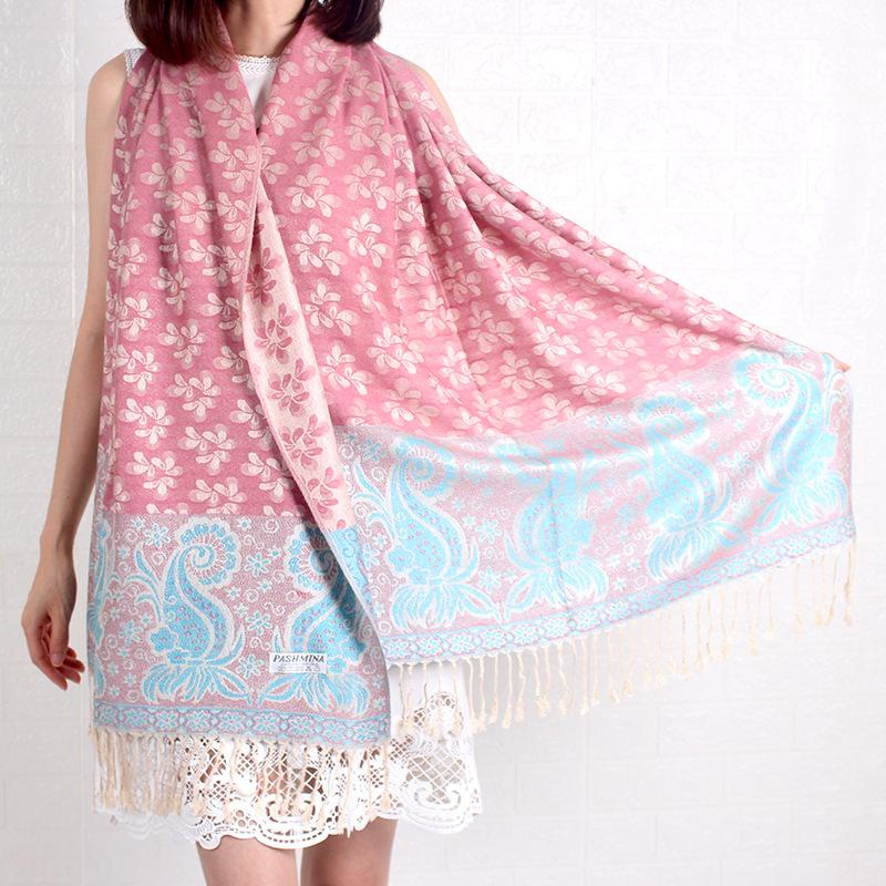 Scarf Women's Autumn and Winter Extended Women's Cotton and Linen Jacquard Tassel Air Conditioning Shawl Sunscreen Long Towel