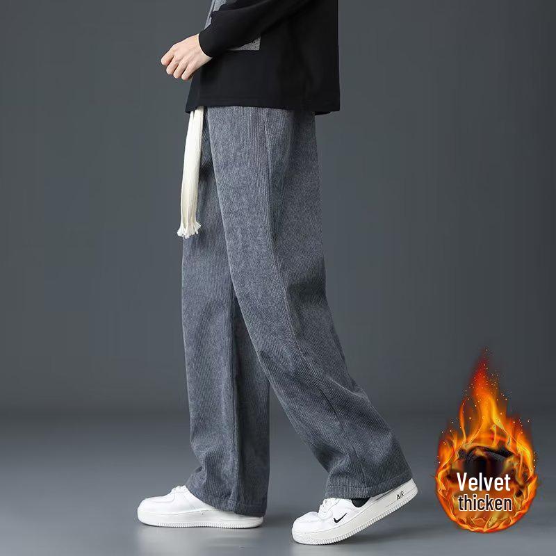 Men's Fleece-Lined Corduroy Sweatpants - Casual Loose Straight-Leg for All Seasons