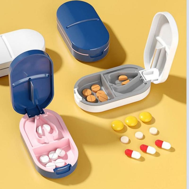 Pill Cutter Pill Divider Storage Box Portable Tablet Cutter Splitter Storage Case Medicine Cut Box Crusher with Invisible Pill Organizer Box