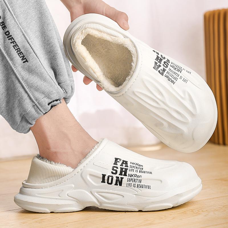 Мужские и женские зимние сандалии, теплые домашние шлепанцы для улицы, хлопковые панталончики, повседневные сабо, меховые, легко надеваемые, домашние тапочки, обувь