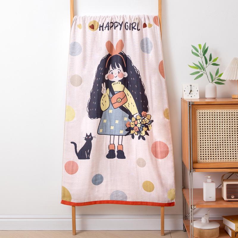 Extra Large Cotton Gauze Cartoon Bath Towel - Soft, Quick-Drying for Adults & Kids