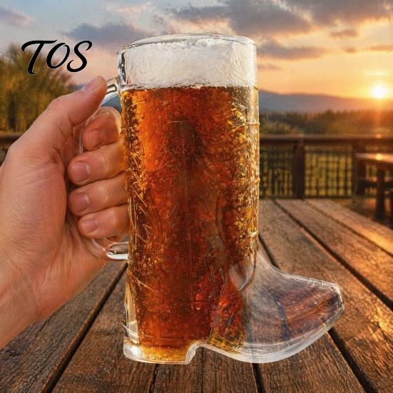 Novelty Drinking Glass Clear Cowboy Boot Cup, 17oz Plastic Western with Unique Style Mug Handle for Clear, Party Cup Beer Whiskey Theme
