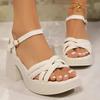 2024 Platform Ladies Shoes Open Toe Women's Sandals Buckle Strap Dress Sandals Women Pleated Narrow Band Chunky Heel Shoes Women