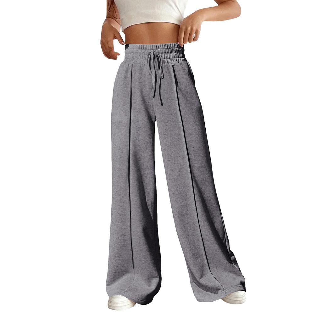 Women's Fashion Solid Colour Drawstring High Waist Wide Leg Pants Casual Sweatpants