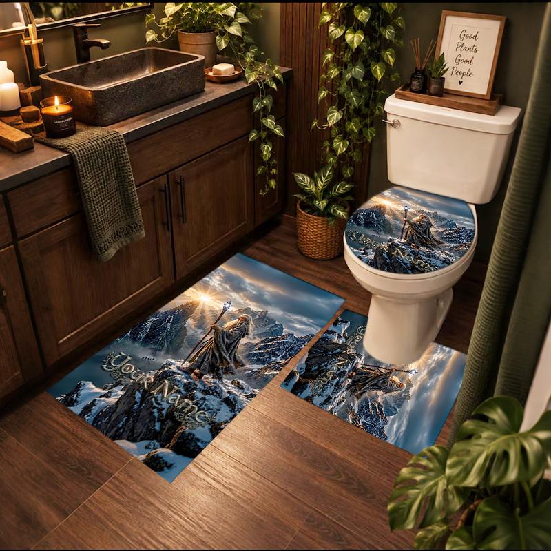 Lord Rings 3Pcs Personalized Customization Bathroom Mat Set Toilet Lid Cover And Rug Ushaped Bath Mats Nonslip Door Mat Decoration