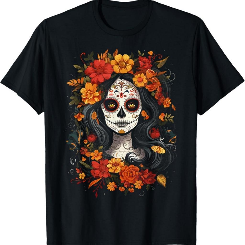 De Los Muertos La Catrina День мертвых Сахарный череп Женская футболка