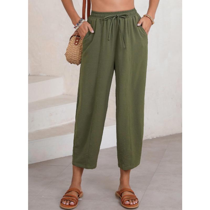 Женские брюки весна-лето с высокой талией, свободные, праздничные, повседневные, со шнурком, вставными карманами, 7 шт.