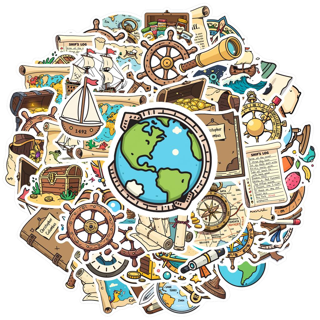 35pcs-100pcs Cartoon Adventure Stickers Vintage Pirate Stickers Compass Stickers For Laptop Luggage Scrapbook