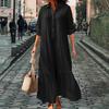 Women's Cotton Linen Shirt Dress Long Sleeve V Neck Button Up Maxi Dress Casual Plus Size Flowy Long Dress