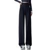 Women Pants High Waist Straight Wide Leg Trousers with Pockets Button Zipper Fly Solid Color Loose Fit Suit Pants Work Wear