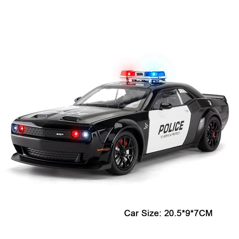 Масштаб 1:24 Игрушечная модель спортивного автомобиля Hellcat Музыка Свет Оттягивающийся Механизм Открывающиеся Двери Модели Полицейских Машин Металлические Литые Игрушки Для Детей