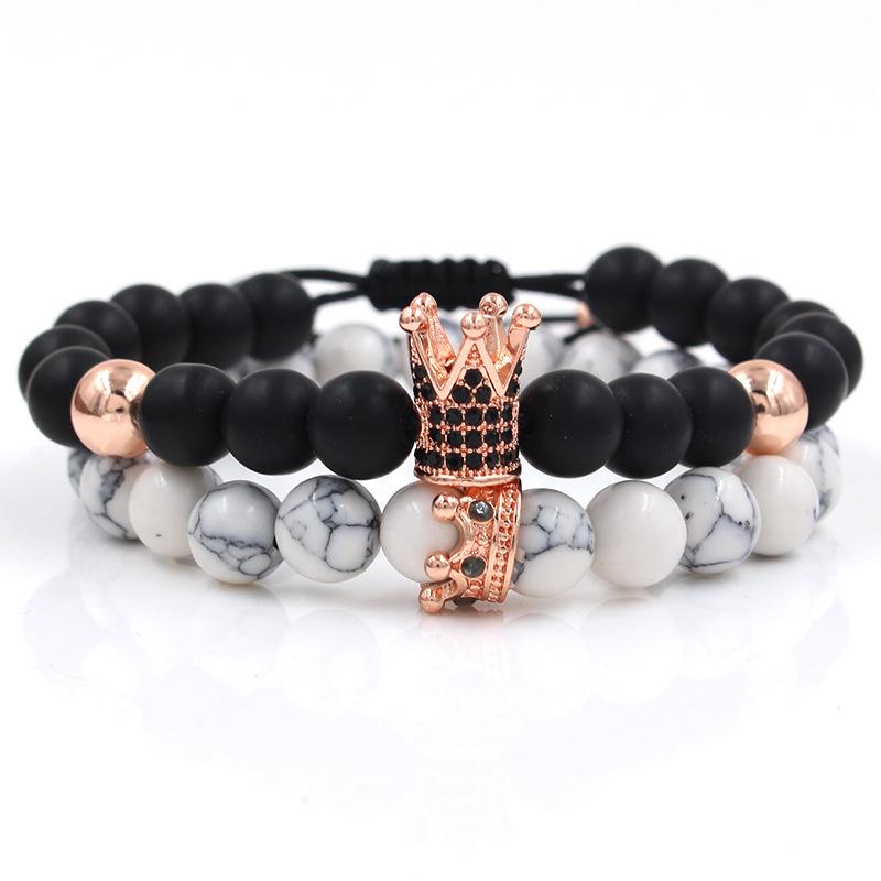Creative personality black matte woven high crown white pine wear small crown two-piece set bracelet bracelet accessories men