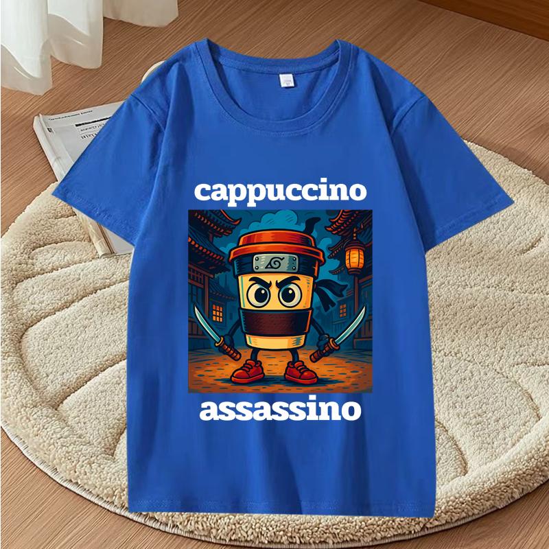 Графические футболки Cappuccino Assassino Смешная итальянская футболка с мемом Brainrot Модная повседневная футболка с коротким рукавом Streetwear Топы