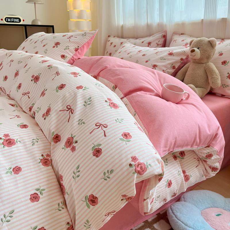 Маленький комплект из четырех предметов из чистого хлопка для спальни, сетчатый комплект из трех предметов