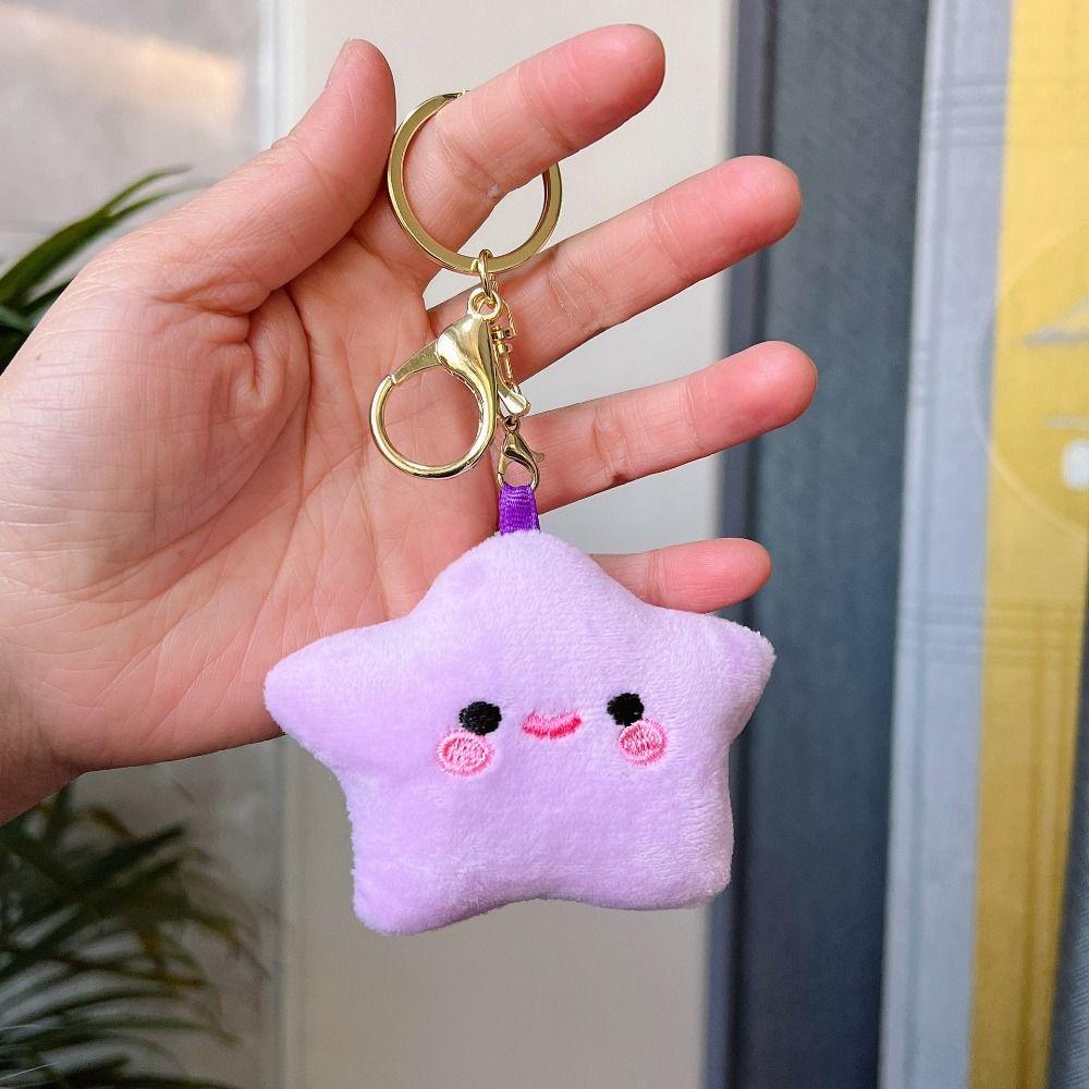 Fluffy Fur Smile Stars Plush Keyring Pom Pom Starfish Smile Stars Backpack Pendant  Wedding Gifts