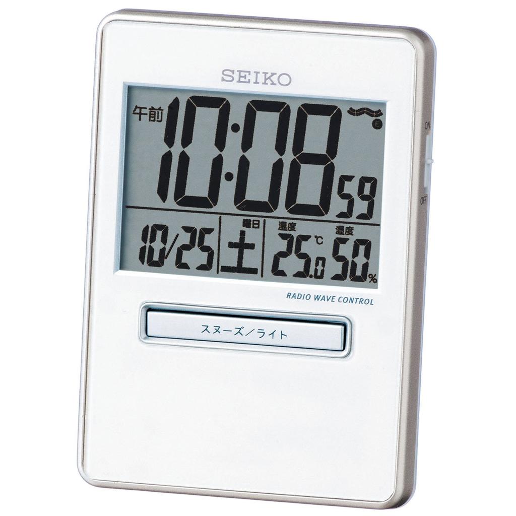 Seiko Clock Alarm Clock Traveler Radio Digital Calendar Temperature Humidity Display White Pearl SQ699W SEIKO