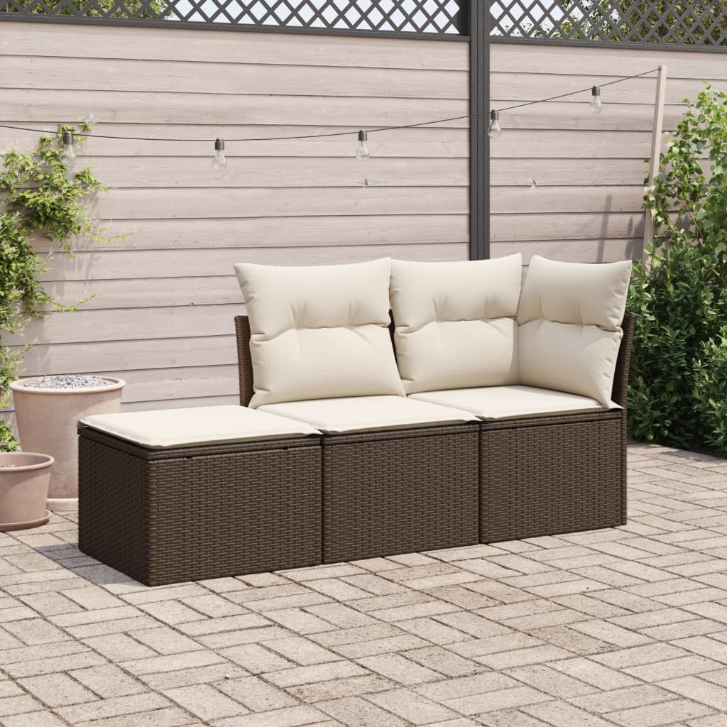 3 Piece Garden Sofa Set with Cushions Brown Poly Rattan
