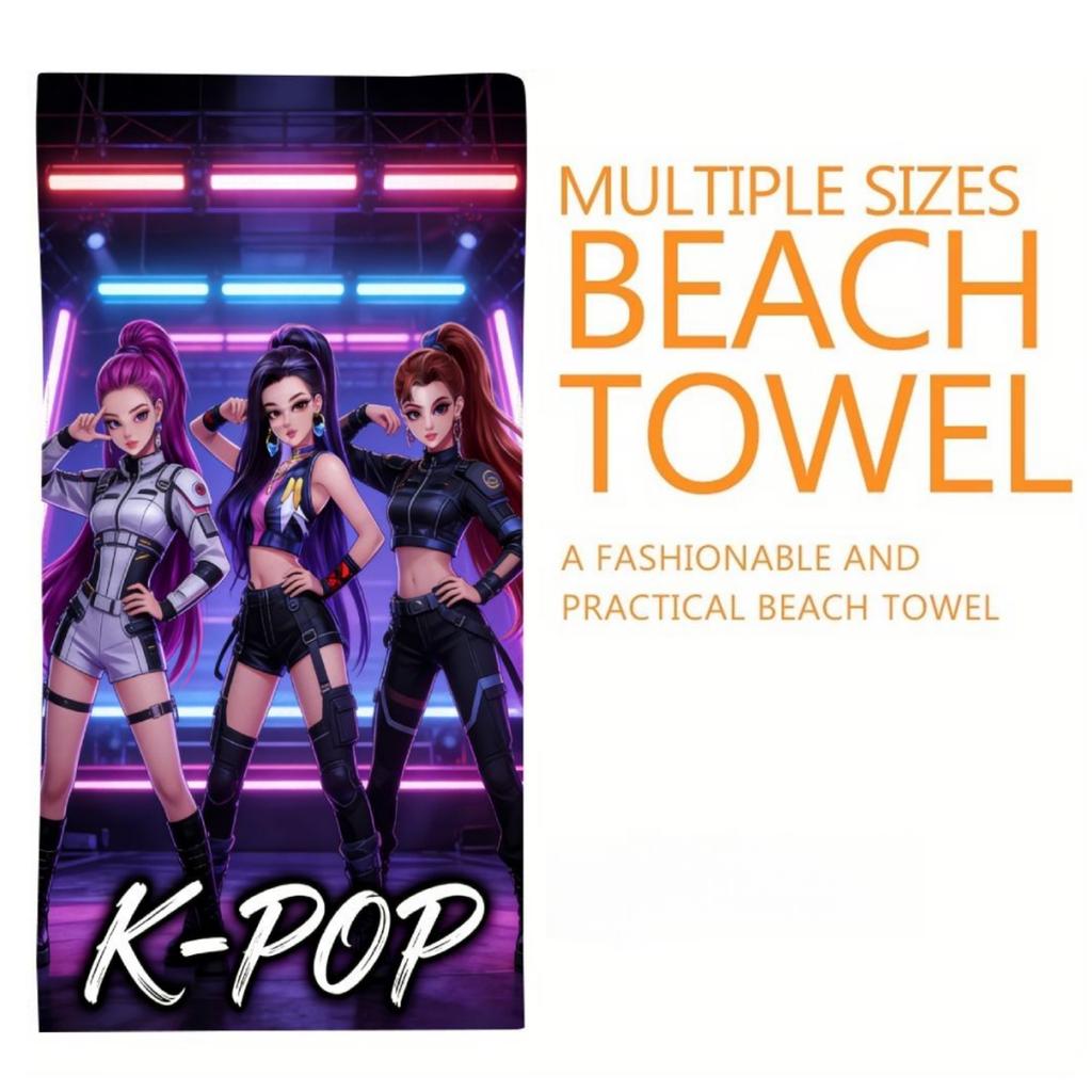 Стиль K-Pop Девичьей Группы Узор Быстросохнущее Пляжное Полотенце Плоская Печать Дизайн Мягкое Нежное к Коже Унисекс Взрослый Много Размеров