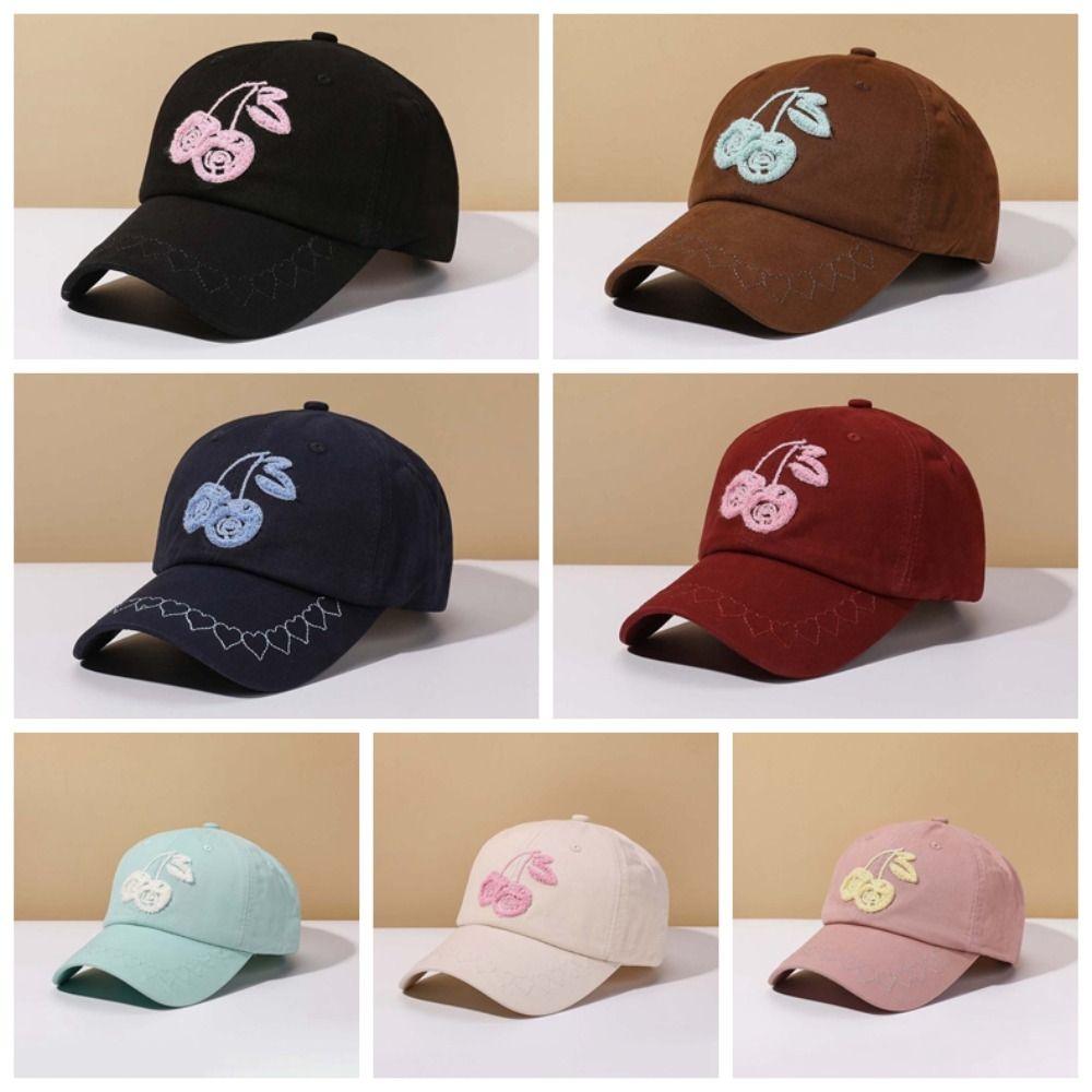 Korean Style Cherry Baseball Cap Sunscreen Sunshade Casquette Embroidered Peaked Hat Sports