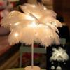Creative Feather Table Lamp Warm White Light Tree Feather Lampshade Girl LED Wedding Decorative Lights Birthday Gift
