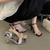 New Summer Square Head High Heels Sandals Women's Shoes Casual Versatile Fashion Daily Thick Heel Rhinestone Microfiber High Sense