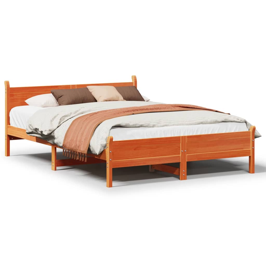 Solid Wood Bed without Mattress Wax Brown 135 x 190 cm Pine Wood