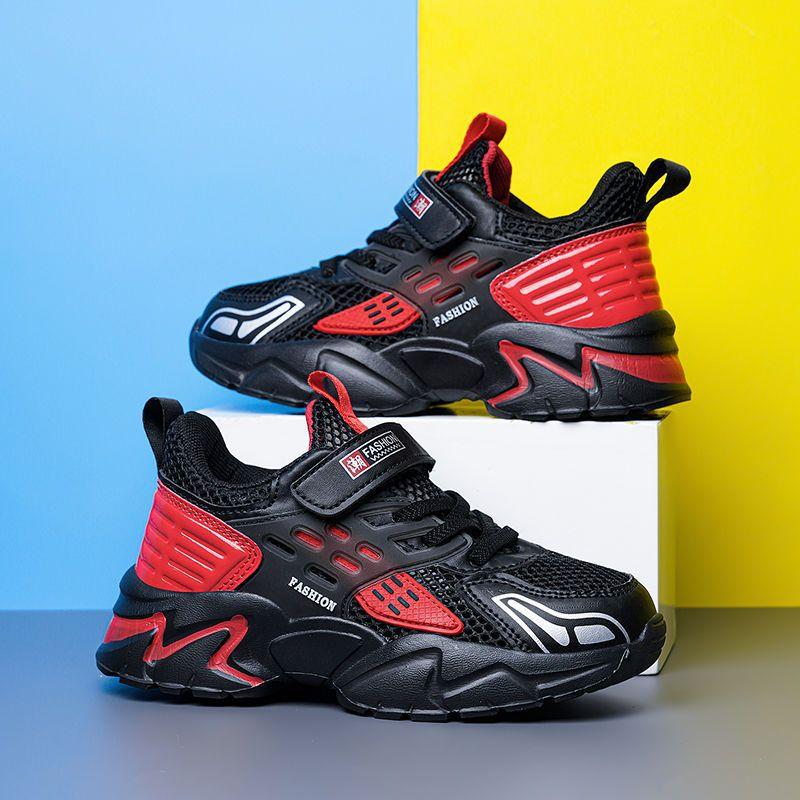 Boys Shoes Children's Sports Shoes Spring and Autumn Breathable Double Net New Boys Non-slip Solid Bottom Student Running Shoes