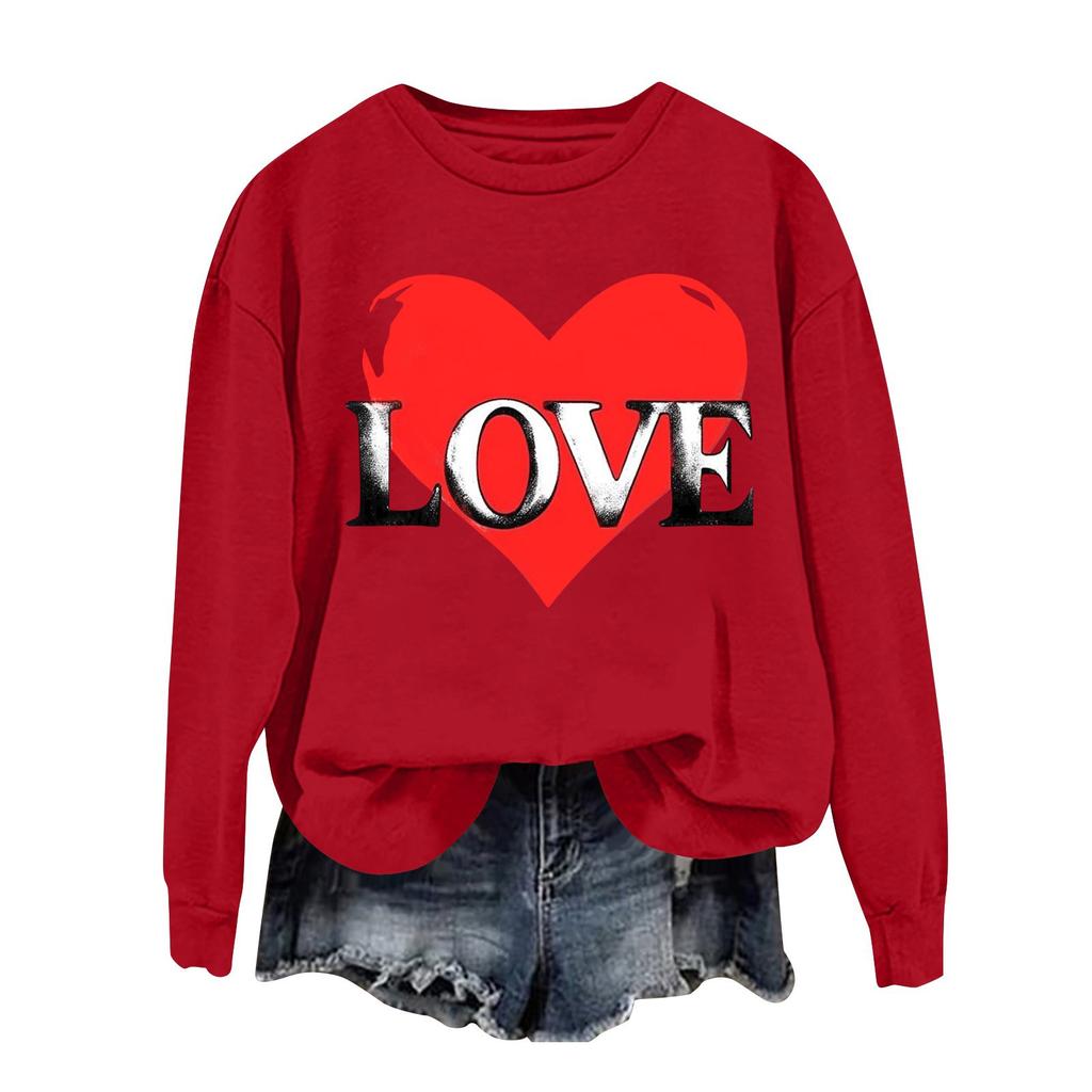 Женская повседневная мода ко Дню святого Валентина с принтом, длинным рукавом, круглым вырезом, толстовки, пуловеры, топы
