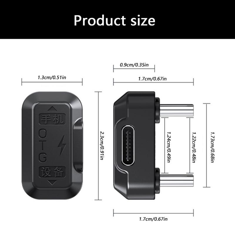Адаптер OTG Type C USB C (мама) на 2 штекера U-образной формы для передачи данных и быстрой зарядки с поддержкой Power Delivery для прямой трансляции