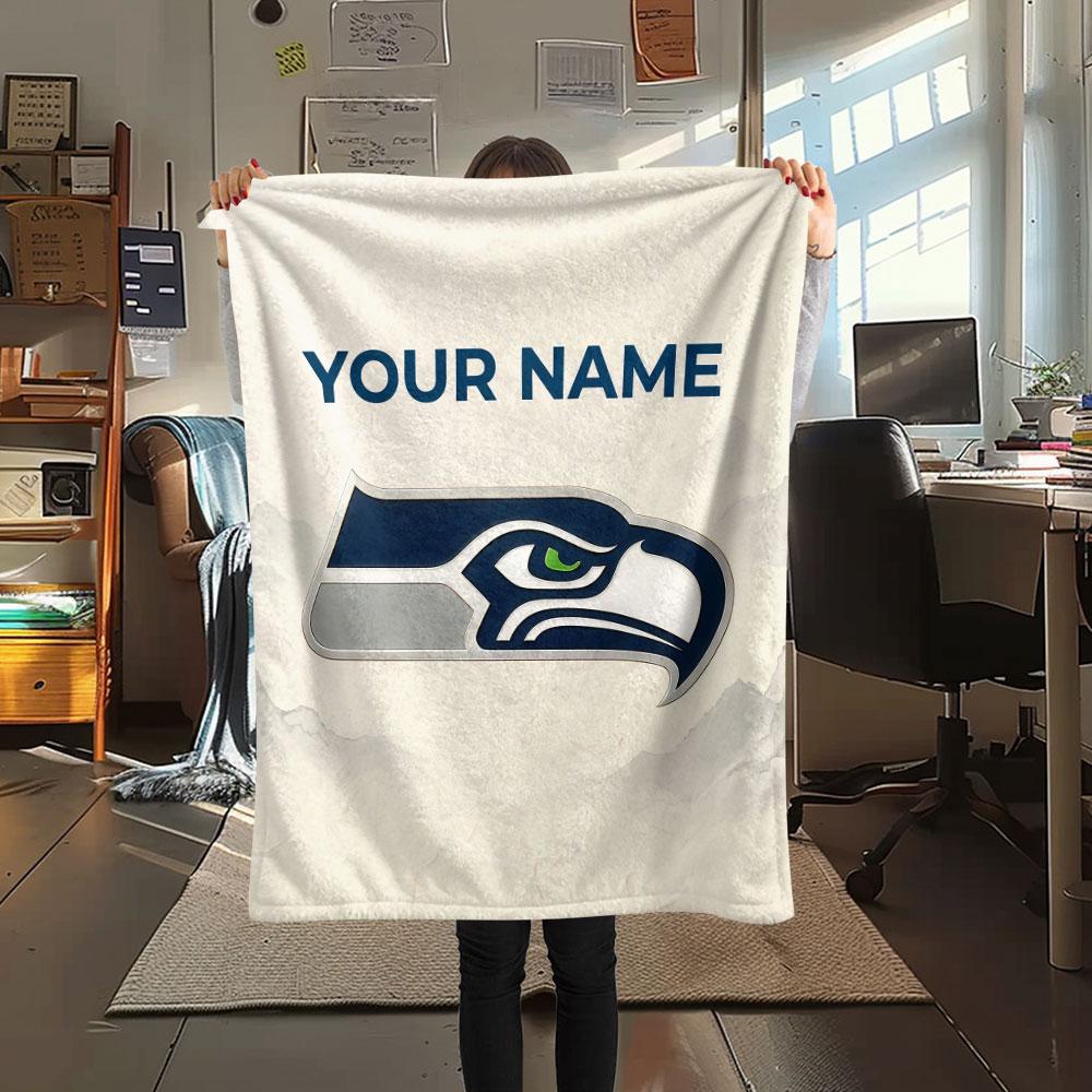Custom Name,Seattle Seahawks Printed Flannel Blanket, soft throw for bedroom sofa, washable, Christmas present, great gift.