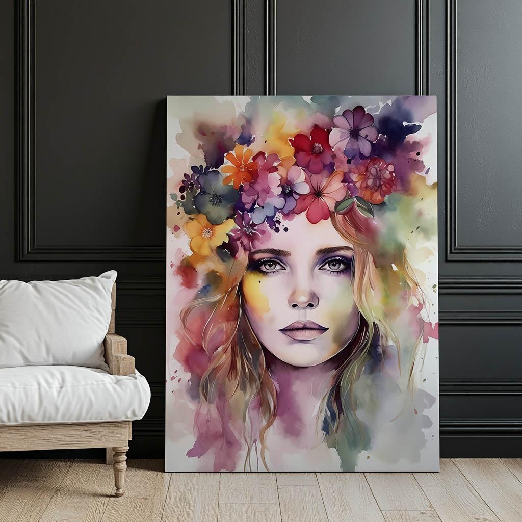 Twarz Kobiety Z Wiankiem Twarz Kobiety Z Wiankiem, 70X100 Cm, Bez Ramy, Płótno Premium Na Blejtramie