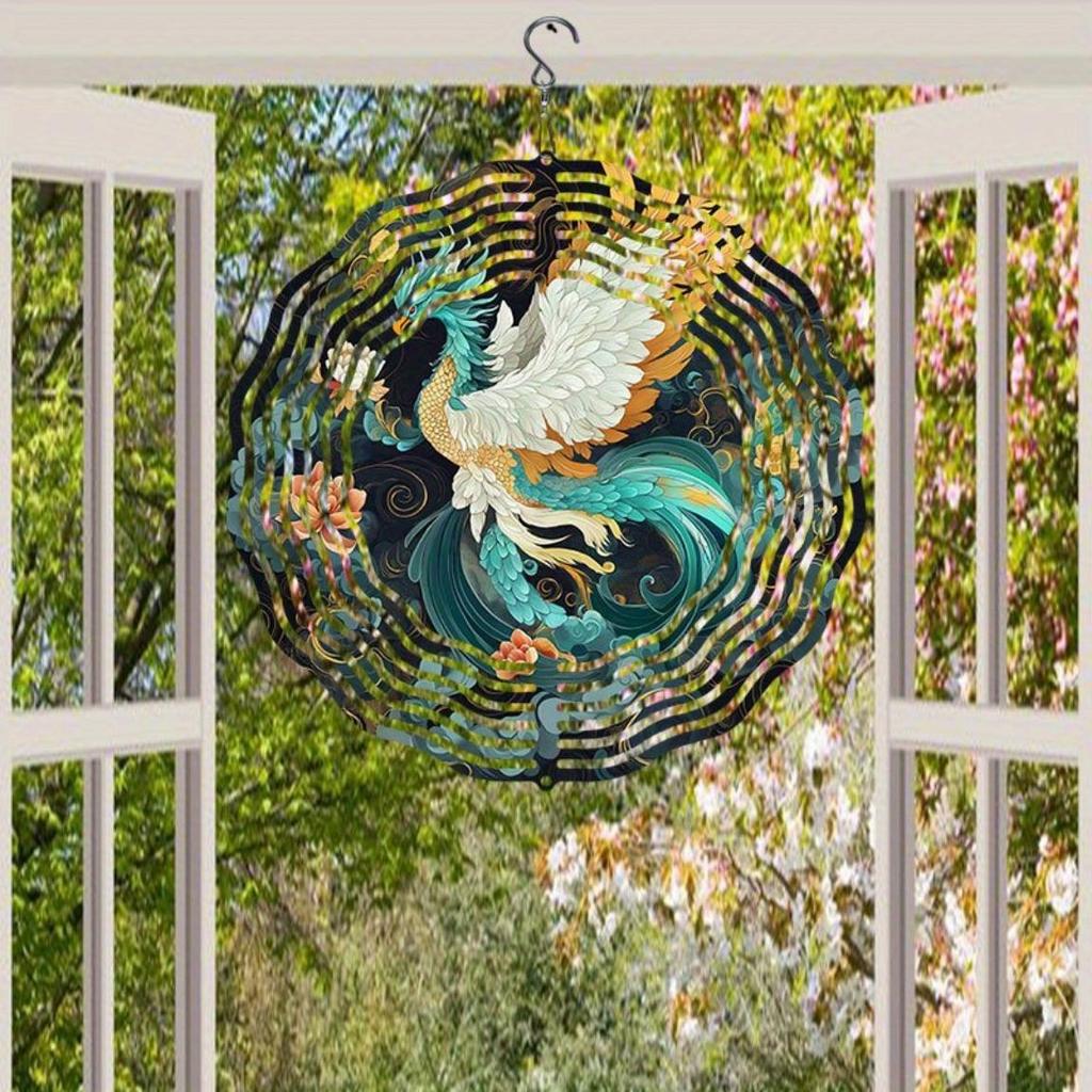 White Green Phoenix Wind Chime Outdoor Garden Patio Decor Weatherproof 3D Art with 360 Rotating Hook Holiday Christmas Gift