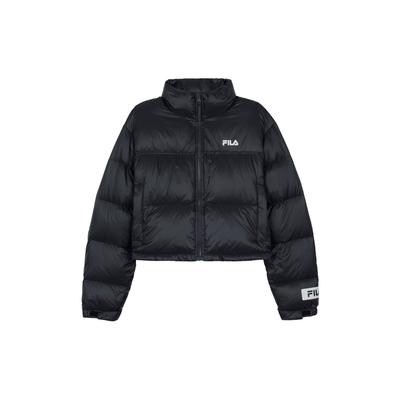 Однотонная куртка пуховик с логотипом на молнии, воротником-стойкой и длинными рукавами, женская верхняя одежда, черная F51W349901F-BK