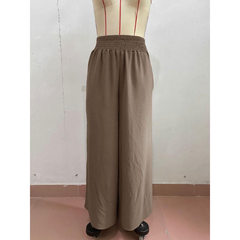 High-waist Casual Simple Solid Color Elastic Waist Loose Wide-leg Pants