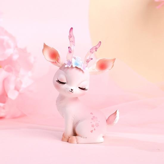 Раскрашенная вручную фигурка оленя, мультяшная смола, интересная 3D скульптура розового оленя для двора