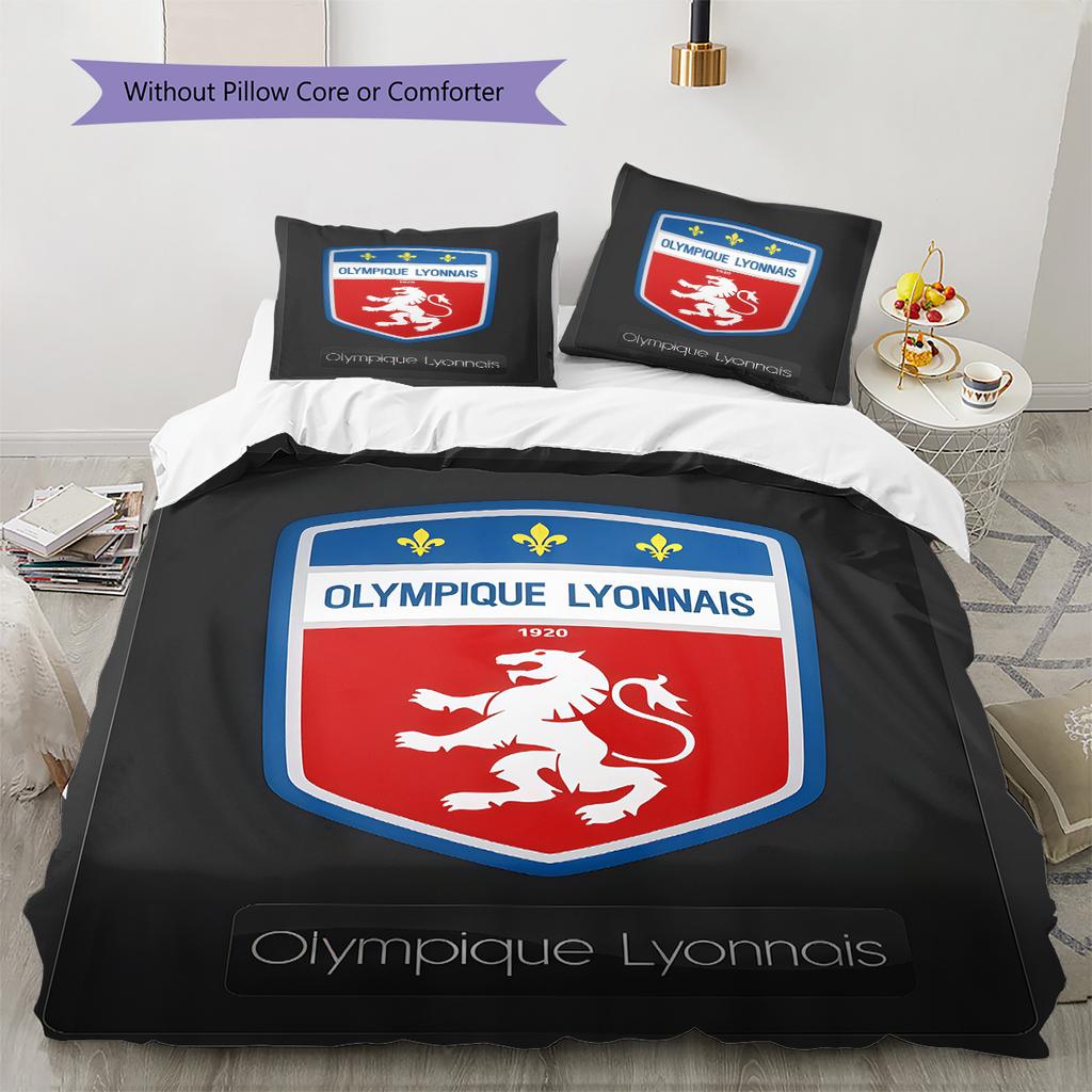 Olympique Lyonnais Pattern Bedding Set Quilt Cover Pillowcase Home Decor Gift (1 * duvet cover + 2 * pillowcase, without core)