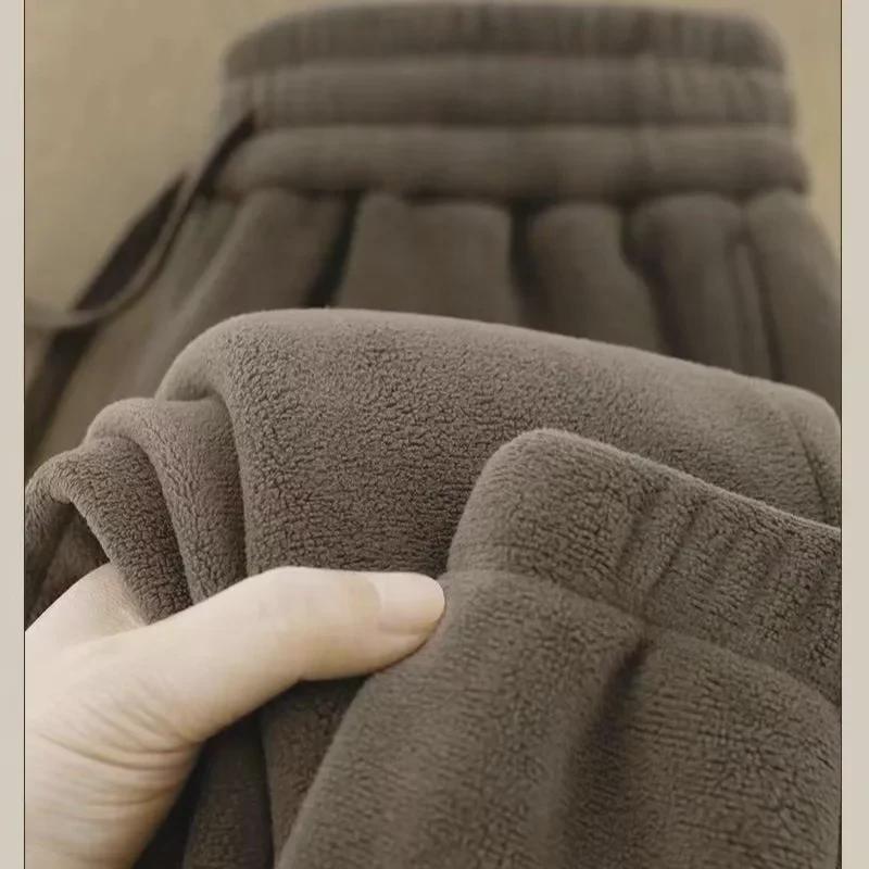 Мужские двухсторонние флисовые спортивные штаны - утолщенные, с бархатной подкладкой, зимние теплые, с манжетами, спортивная одежда