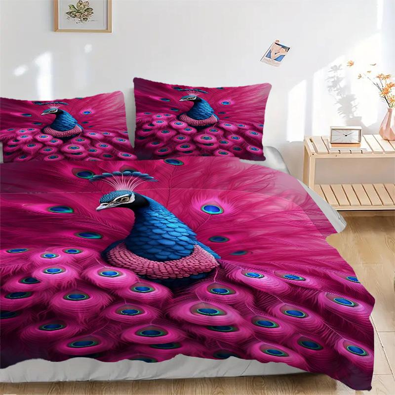3pcs Peacock Feather Print Duvet Cover Set, 1 Duvet Cover + 2 Pillowcases (No Insert), High-Definition Print, Home & Dorm yy251123006
