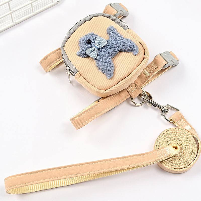 Adjustable Pet Vest-style Chest Saddle Bag Cartoon Rope Traction Dog Travel Supplies Backpack Harness Set