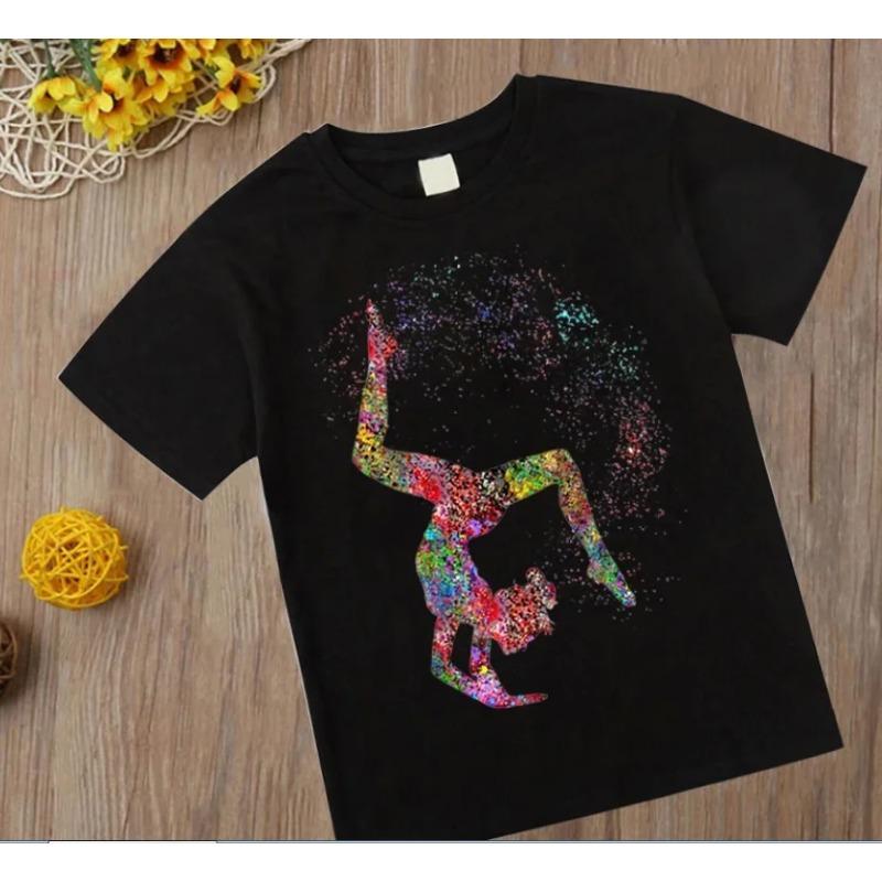 Watercolor Gymnastic Girl Print Children 'S T -Shirts Kids Black Tshirt Gym Excercise Sport Lover Birthday Gift Custom T Shirttops
