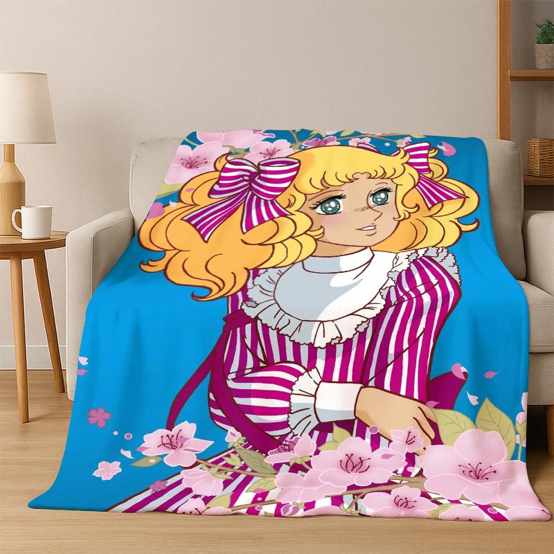 Candy Candy Girl Cartoon Anime Flannel Blanket Soft Warm Blanket Throw Blanket for Bedroom Living Room Bed Travel Picnic Gift