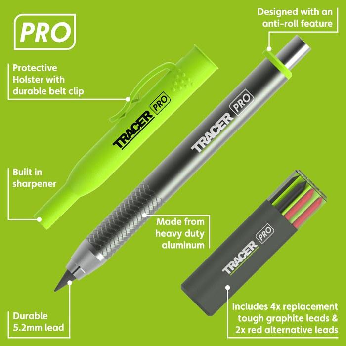 Карандаш Tracer Pro Series с прочным металлическим корпусом, 6 стержней и чехол для стройплощадки - Универсальный алюминиевый набор для разметки - Черный/Белый - 1