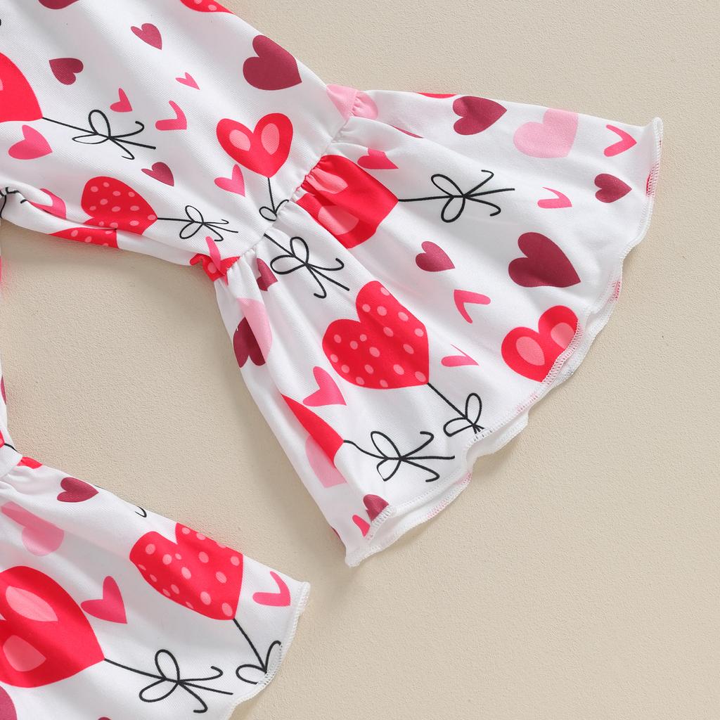 Наряды на День святого Валентина для маленьких девочек: комбинезон с вышивкой + расклешенные брюки + повязка на голову, комплект одежды для младенцев