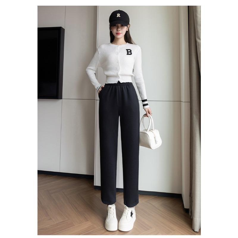 Осень Зима Эластичная талия Однотонные Вельветовые Теплые Брюки-карандаш Женские Свободные Повседневные На все случаи жизни Спортивные штаны Брюки