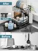 Dish dish drying kitchen counter dish 69 x 30 x expandable width 2 tiers drainer, rack, drainer, 39.5 cm, 42-69 cm, black,