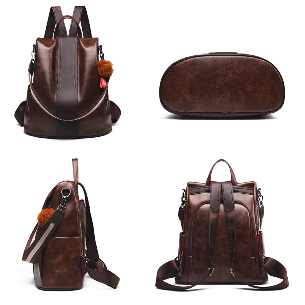 Zhongningyifeng ZNYF Backpack with Zippered Shoulder Popular with Girls Women's Back, Leather, Anti-theft, Waterproof, 2-Way Bag, (Coffee)