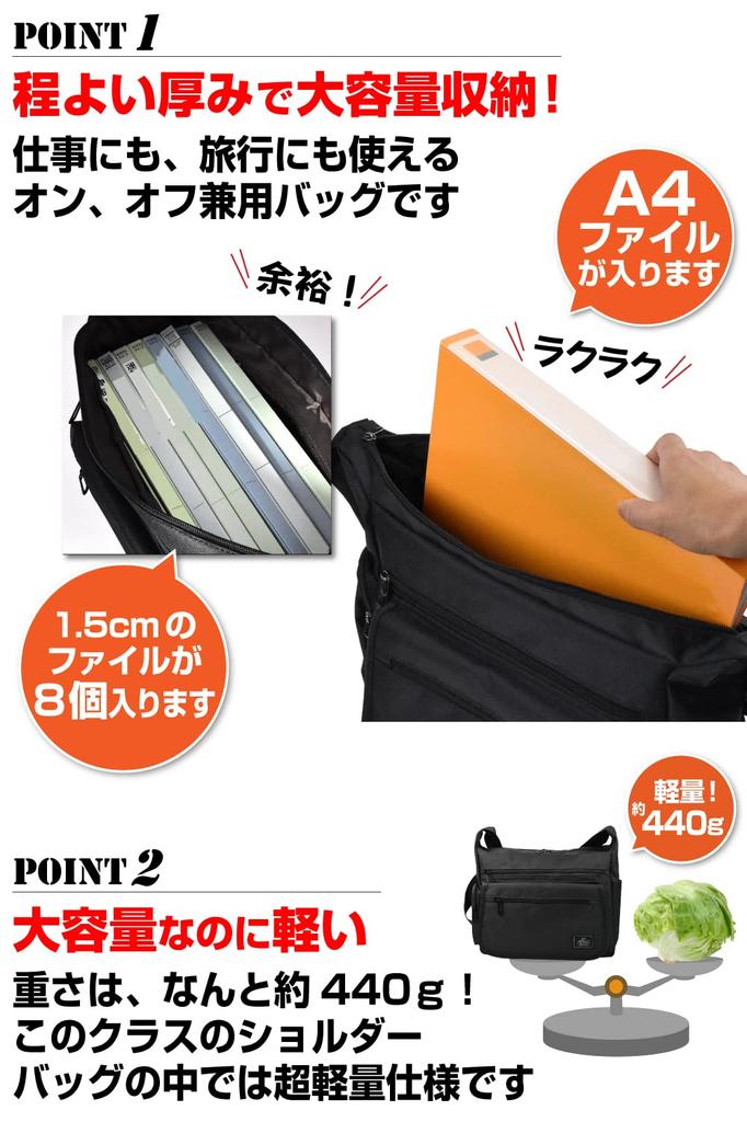 Сумка через плечо Crossbody A4 Wide Водоотталкивающая Большая вместимость Легкая Унисекс SM2101 [Bebe Field] Мужская (черный)